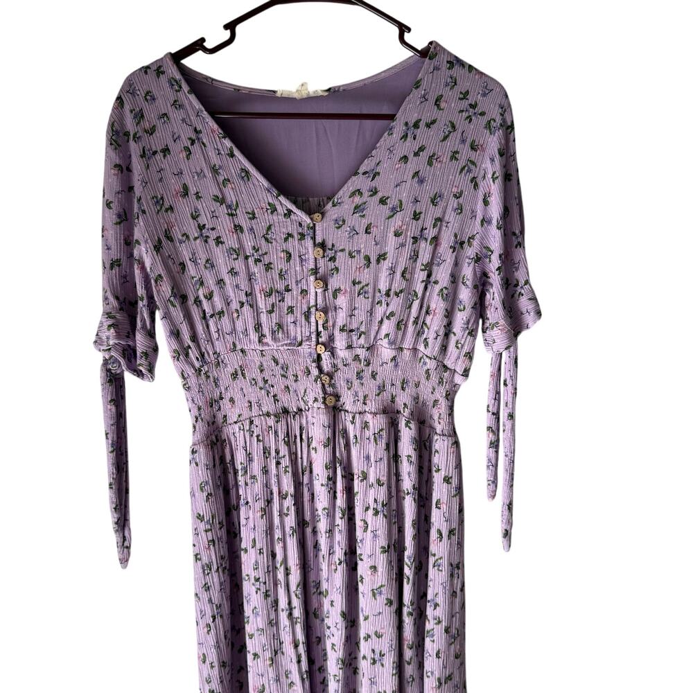 Reborn J Large Purple Floral Cottage Smocked Babydoll Midi Dress Kentucky Derby
